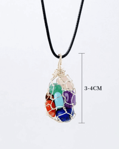 7 Colors Crystal Gravel Pendant Necklace Copper Wire Wrap