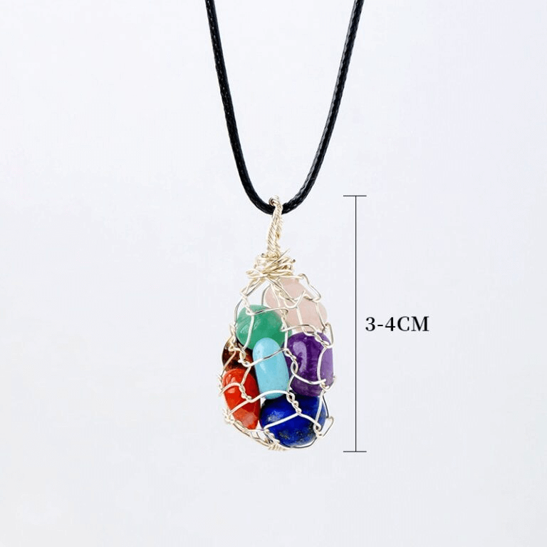 7 Colors Crystal Gravel Pendant Necklace Copper Wire Wrap