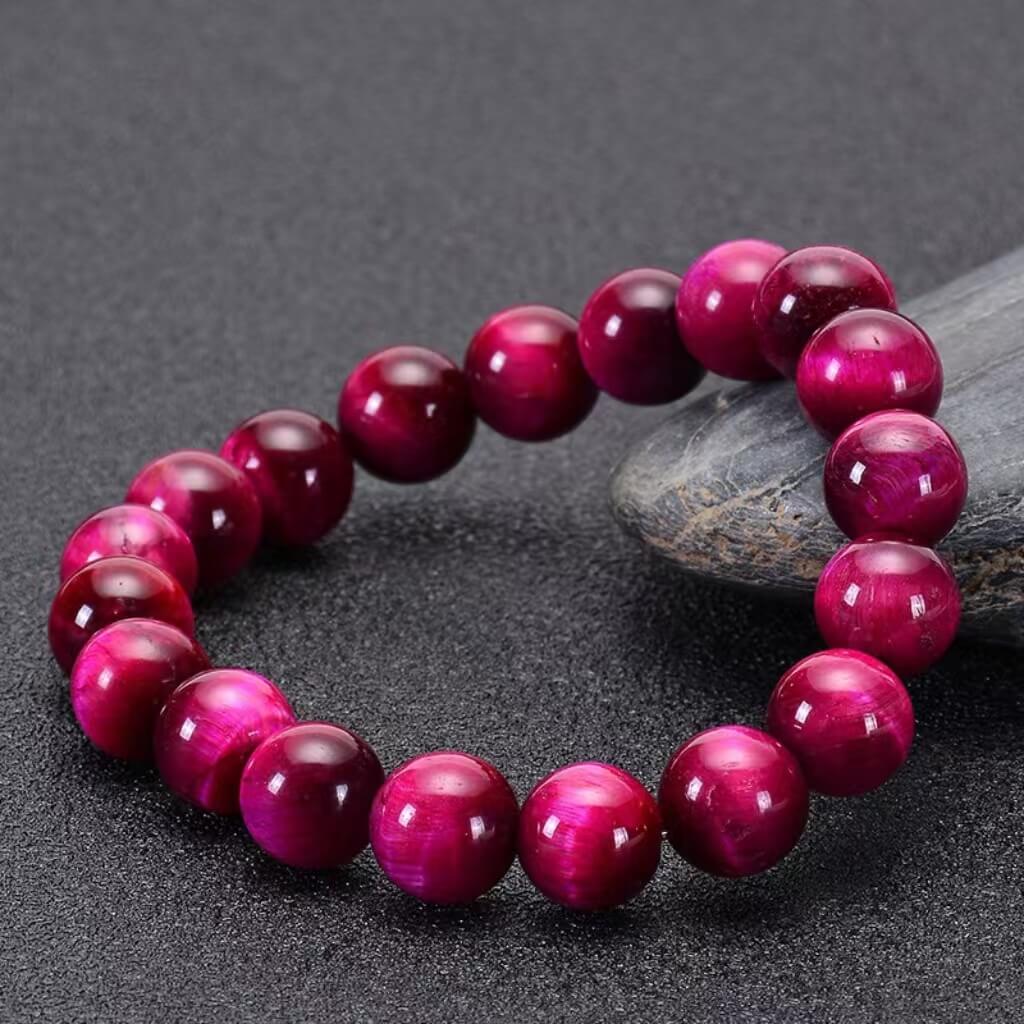 Natural Rose Red Tiger Eye Round Bead Bracelet - Image 6