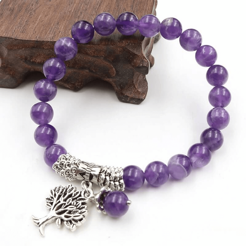 8MM Amethyst Beads Bracelet Tree of Life Charm Unisex