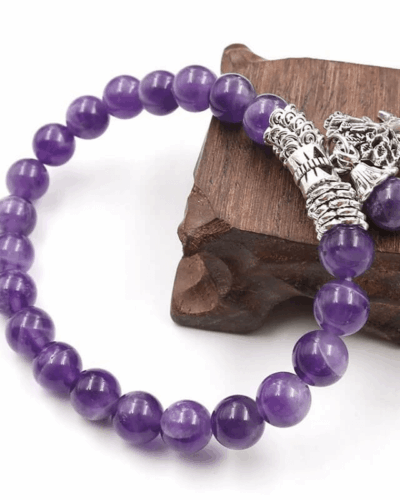 8MM Amethyst Beads Bracelet Tree of Life Charm Unisex
