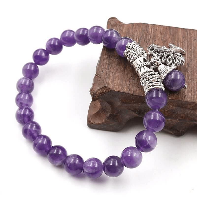 8MM Amethyst Beads Bracelet Tree of Life Charm Unisex