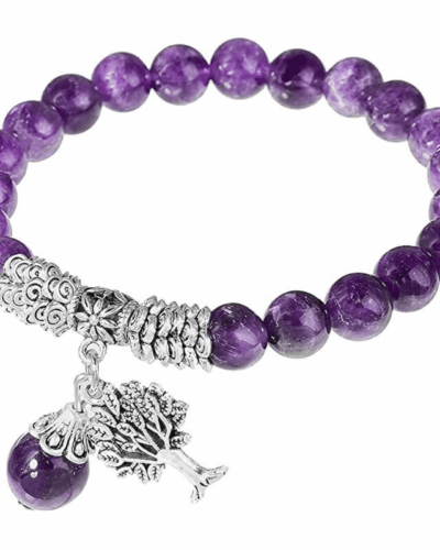 8MM Amethyst Beads Bracelet Tree of Life Charm Unisex