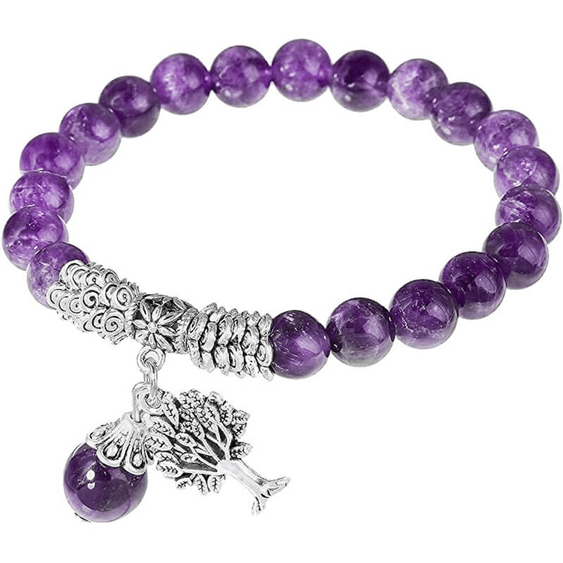 8MM Amethyst Beads Bracelet Tree of Life Charm Unisex