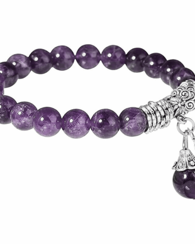 8MM Amethyst Beads Bracelet Tree of Life Charm Unisex
