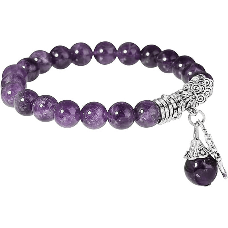 8MM Amethyst Beads Bracelet Tree of Life Charm Unisex