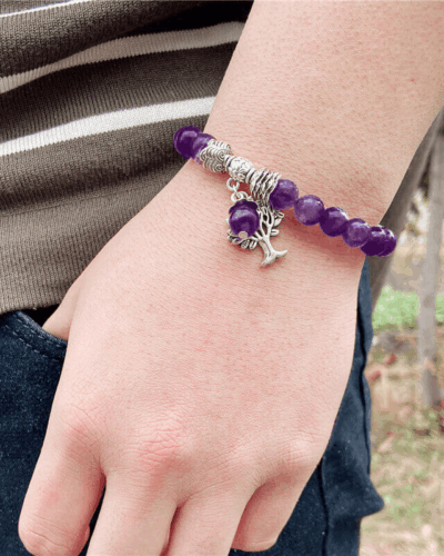 8MM Amethyst Beads Bracelet Tree of Life Charm Unisex