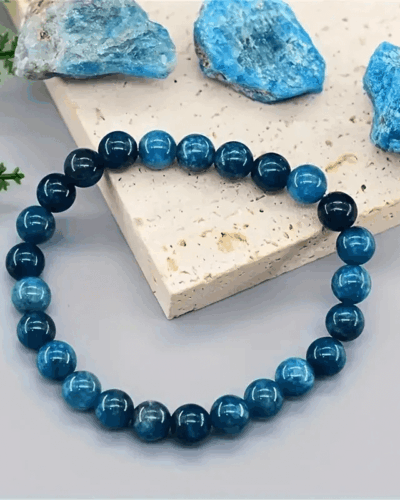 8MM Unisex Blue Apatite Semi-Precious Gemstone Bracelet