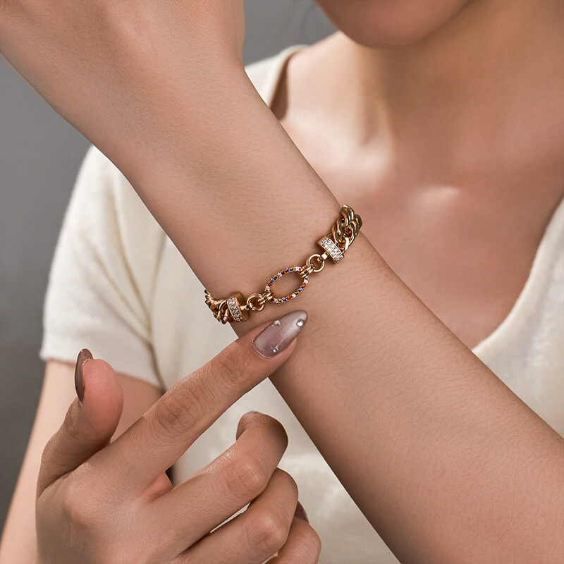 8mm Cuban Link Chain Bracelet 18K Gold Plated - 画像6