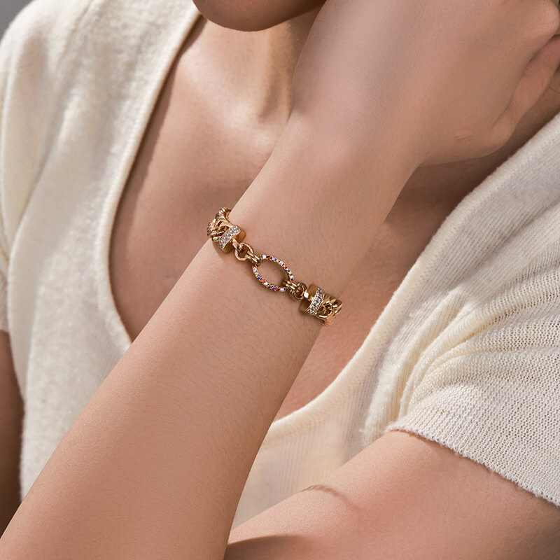 8mm Cuban Link Chain Bracelet 18K Gold Plated - 画像5