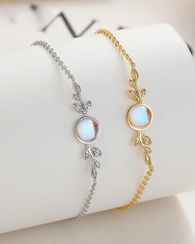 925 Silver Moonstone Bracelet with Leaf