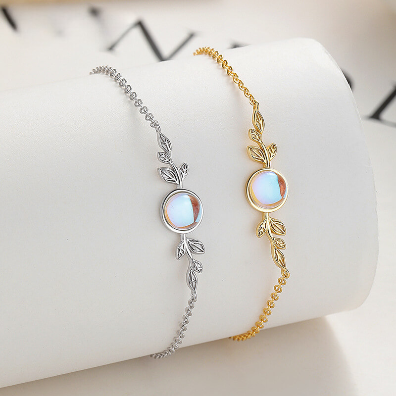 925 Silver Moonstone Bracelet with Leaf