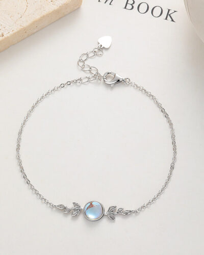 Alternatief beeld van 925 Silver Moonstone Bracelet with Leaf
