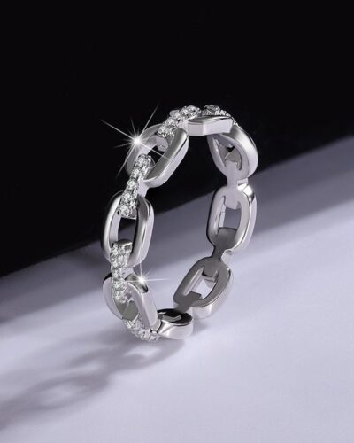 925 Sterling Silver Chain Link Moissanite Ring
