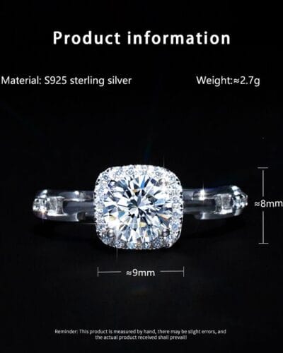 925 Sterling Silver Chain Link Moissanite Ring 10