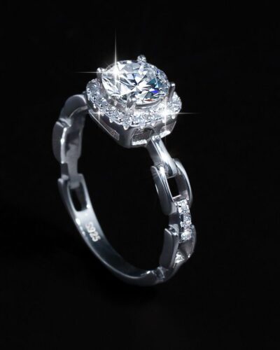 925 Sterling Silver Chain Link Moissanite Ring Wholesale'nin alternatif görünümü