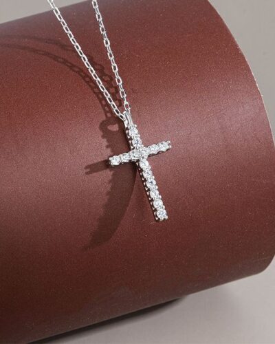 925 Sterling Silver Cross Necklace with Zircon