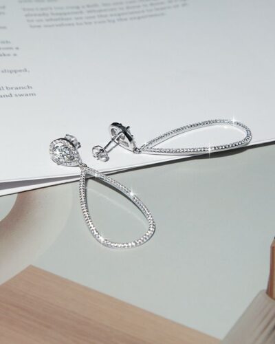 925 Sterling Silver Drop Moissanite Hoop Earringの別ビュー