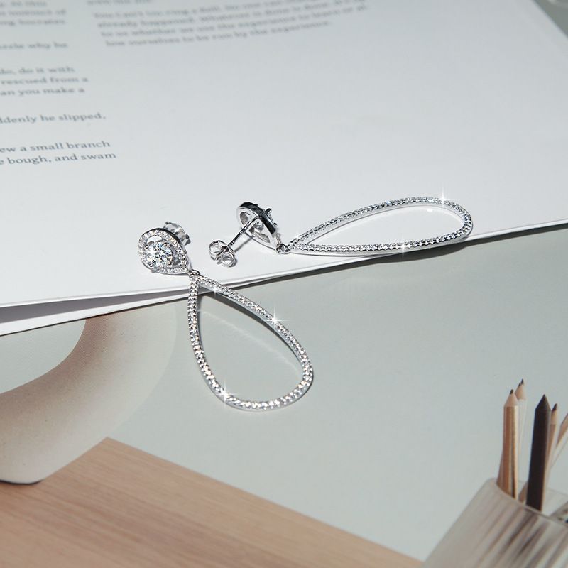 Alternative view of 925 Sterling Silver Drop Moissanite Hoop Earring