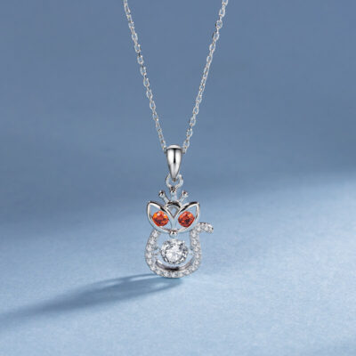 925 Sterling Silver Fox Necklace Gold Plated WHITE GOLD PLATED