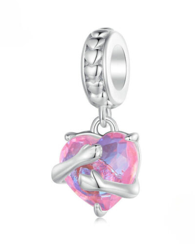 925 Sterling Silver Heart Pendant with Hugging Gesture SHOW