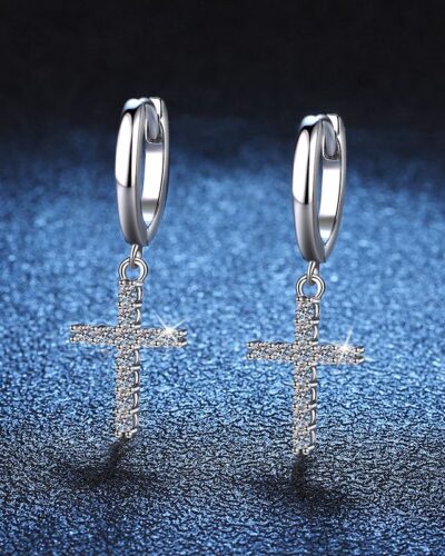 925 Sterling Silver Moissanite Cross Hoop Earringの別ビュー