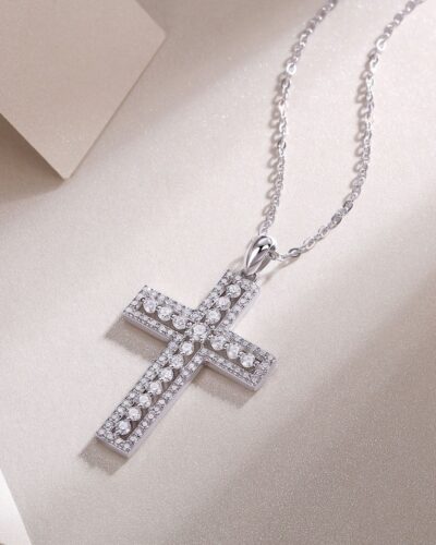 925 Sterling Silver Necklace with Moissanite Cross Pendant