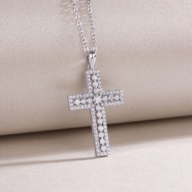 925 Sterling Silver Moissanite Cross Pendant Necklace