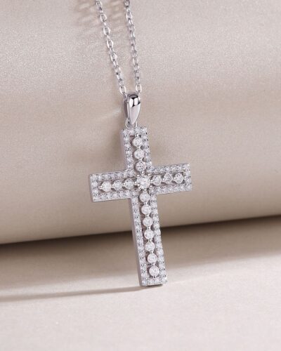 925 Sterling Silver Necklace with Moissanite Cross Pendant