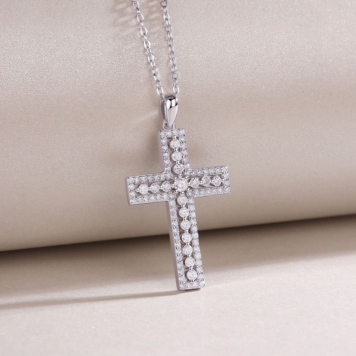 925 Sterling Silver Necklace with Moissanite Cross Pendant