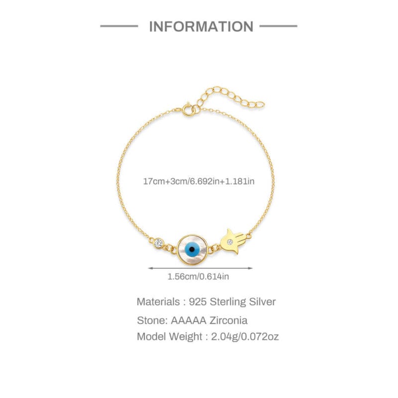 925 Sterling Silver Palm Bracelets with The Evil Eye 4