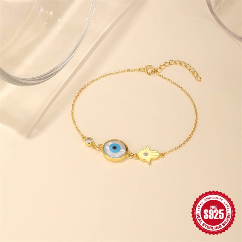 925 Sterling Silver Palm Bracelets with The Evil Eye 5