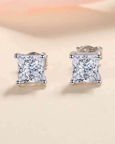 925 Sterling Silver Square Cut Moissanite Earring