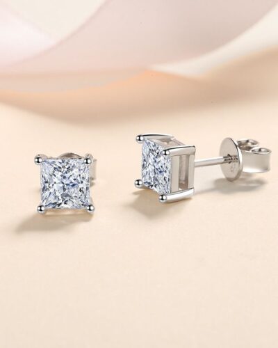 925 Sterling Silver Square Cut Moissanite Earring