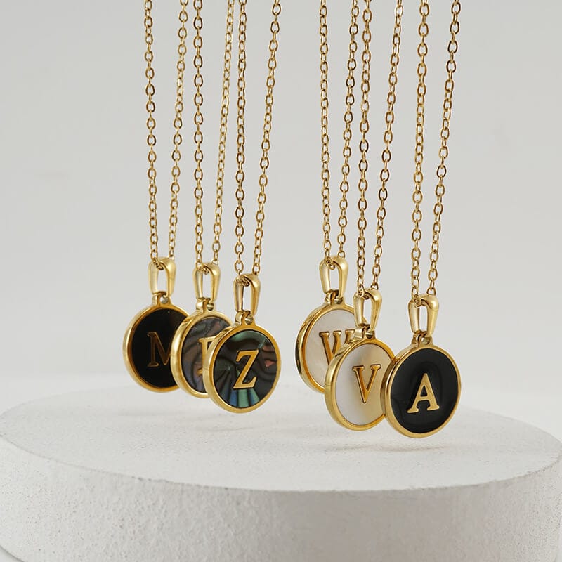 A Z Letter Necklace Stainless Steel Gold Plated Black 2
