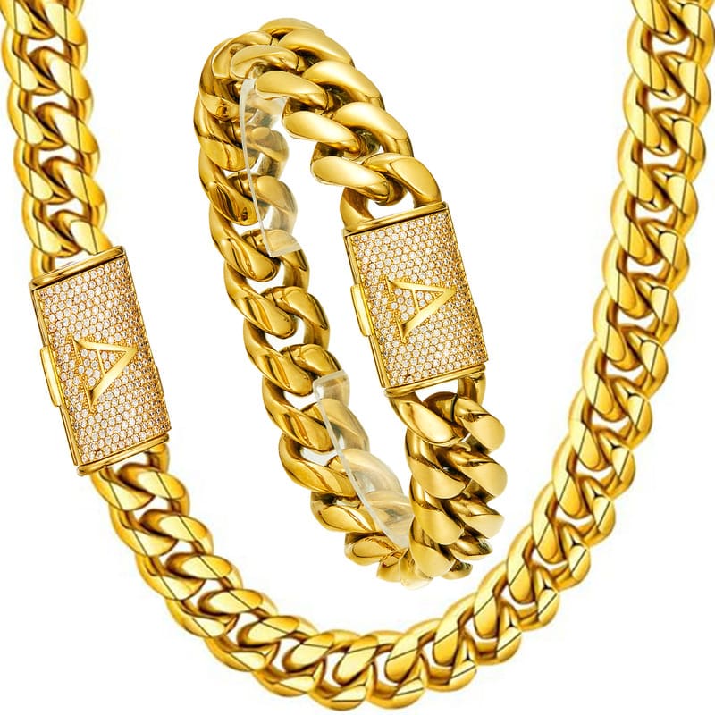 A-Z Letters Diamond Cuban Link Miami Chain 18k Gold Plated (1)