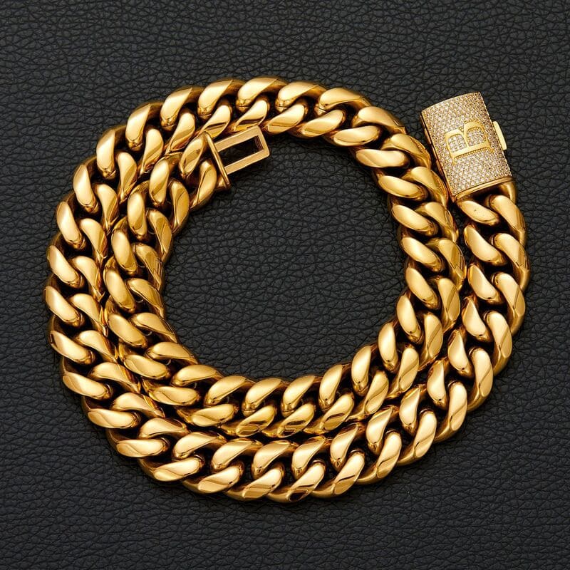 Alternative view of A-Z Letters Diamond Cuban Link Miami Chain 18k Gold Plated