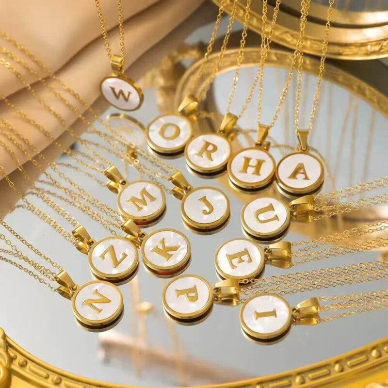 A Z Stainless Steel Letter Necklace Mother of Pearl 5