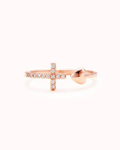Adjustable Heart and Cross Ring for Daughter ROSE GOLD PLATED