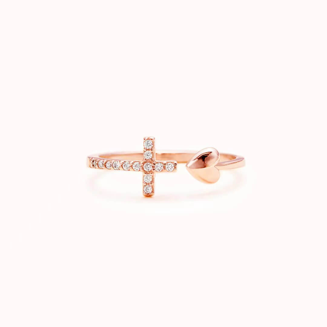 Adjustable Heart and Cross Ring for Daughter ROSE GOLD PLATED