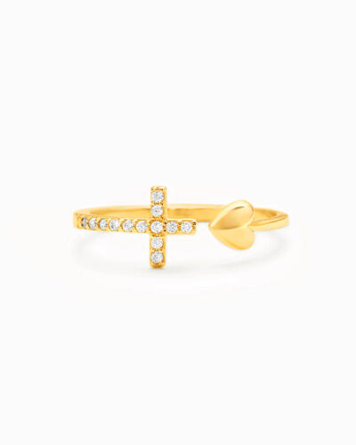 Adjustable Heart and Cross Ring for Daughter GOLD PLATED
