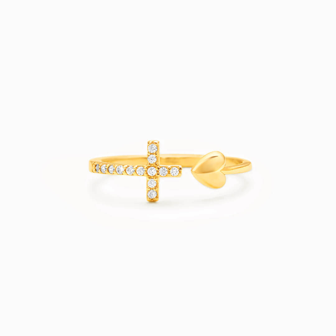 Adjustable Heart and Cross Ring for Daughter GOLD PLATED
