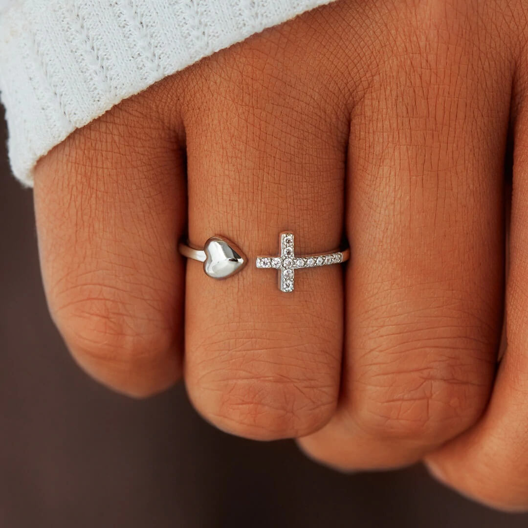 Adjustable Heart and Cross Ring for Daughter - Kuva 6