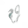 Adjustable Sterling Silver Seahorse Ring White Gold Plated