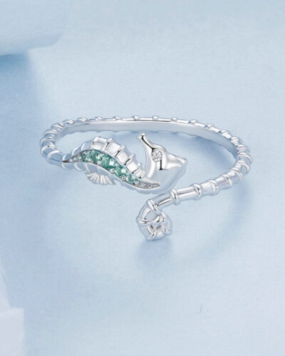 Adjustable Sterling Silver Seahorse Ring White Gold Plated'nin alternatif görünümü