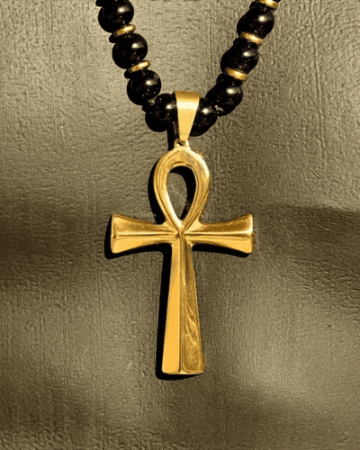 Adjustable Unisex Tiger Eye Beads Cross Pendant Necklace