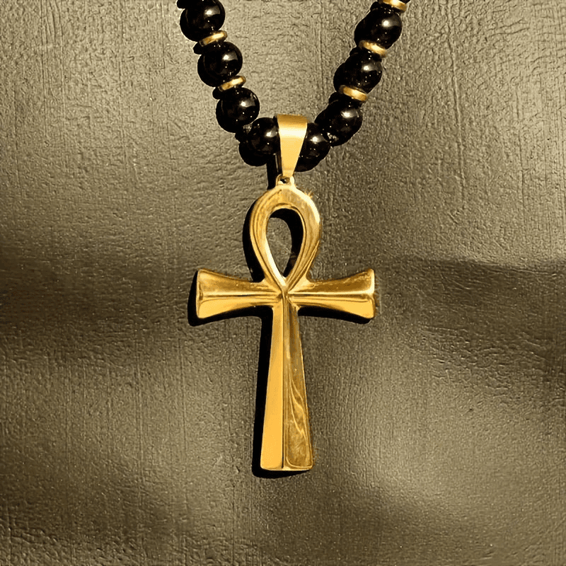 Adjustable Unisex Tiger Eye Beads Cross Pendant Necklace