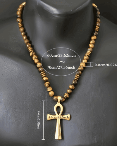 Adjustable Unisex Tiger Eye Beads Cross Pendant Necklace