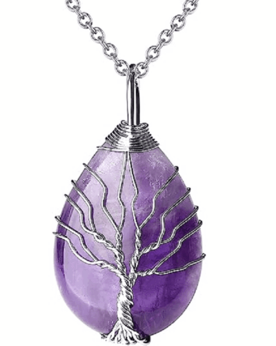 Tree of Life Teardrop Healing Crystal Pendants Metal Chain