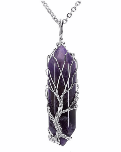 Tree of Life Wrapped Hexagonal Crystal Necklace Wholesale